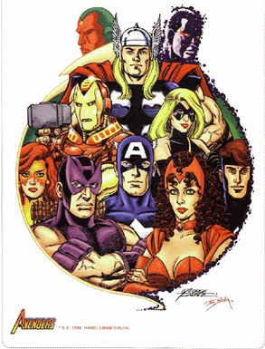 Vision,Wonderman,Thor,Iron Man,Warbird,Firestar,Hawkeye,Captain America,Scarlet Witch,Justice